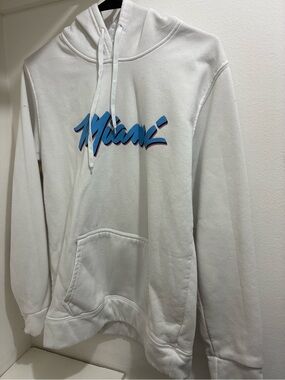 White Sweatshirt with Blue & Purple Miami Script